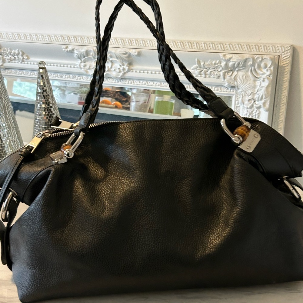 **SOLD** GUCCI Leather Shoulder Bag Tote With Bamboo Accent